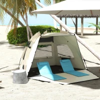 Outsunny Three-Man UPF15+ Beach Tent, with Extended Floor - Green(m-10)