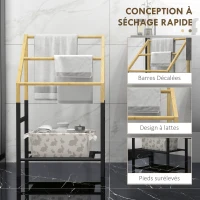 HOMCOM Porte-serviettes en bambou 3 barres et 1 étagère inférieure de rangement, 51l x 31P x 85,5H cm, finition bois naturel(m-6)