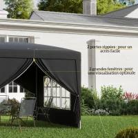 Outsunny Tonnelle tente de réception barnum pop-up pliant 3 x 3 m 4 parois amovibles + sac de transport noir(m-7)