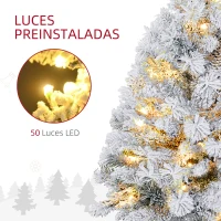 HOMCOM Árbol de Navidad con Luces LED 92 cm Árbol de Navidad Artificial Nevado con 133 Ramas 14 Piñas y Soporte de Metal Verde(m-5)