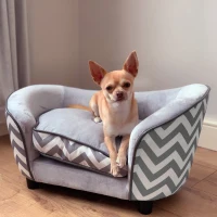 PawHut Canapé chien chat sur pied style graphique contemporain coussin amovible lavable grand confort + pochette rangement 68,5L x 40,5l x 40,5H cm gris blanc(m-2)