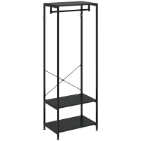 HOMCOM Hallway Coat Rack and Shoe Bench Tree - Black(m-1)