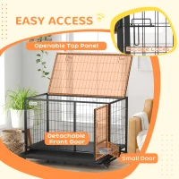 PawHut Heavy Duty Dog Crate on Wheels w/ Bowl Holder, Removable Tray, Openable Top, Detachable Door, for L, XL Dogs(m-6)