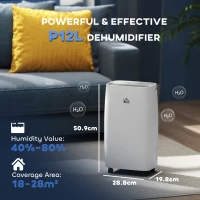 HOMCOM 12L/Day Dehumidifier with Continuous Drainage, 2.5L Water Tank, 24H Timer, Humidity Display, for Home Damp, Condensation, Mould and Laundry Drying, White(m-3)