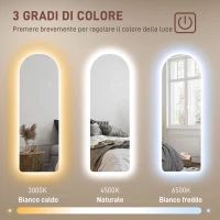 HOMCOM Specchio da Parete ad Arco con Illuminazione LED Regolabile e Controllo Touch, in Vetro Temperato, 40x3x120 cm(m-6)