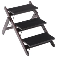 PawHut Escalier pour chien animaux pliable rampe 3 marches dim. 79L x 42l x 48H cm bois pin revêtement marches velours chocolat(m-1)