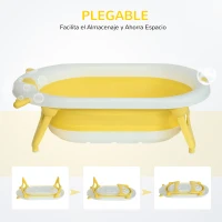 HOMCOM Bañera Plegable para Bebé Recién Nacido hasta 3 Años 81,5x50,5x23,5 cm con Tapón Termosensible Cojín(m-6)