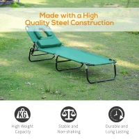 Outsunny Foldable Outdoor Sun Lounger Adjustable Backrest Reclining Chair with Pillow and Reading Hole Garden Beach, Dark Green(m-6)