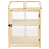 Outsunny Mini Serre de Jardin 2 Niveaux dim. 62L x 63l x 82H cm Porte et Panneau Toit ouvrant Bois Sapin traité Polycarbonate(m-10)