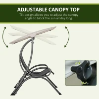 Outsunny 2 Seater Garden Swing Seat Double Bed Swing Chair Outdoor Hammock Bench w/ Adjustable Tilting Canopy, Texteline Seats and Steel Frame, Beige(m-4)