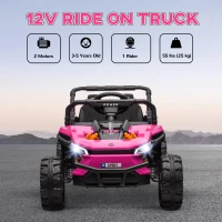 AIYAPLAY 12V Battery Powered Ride on Truck w/ Remote, Four Suspension Wheels, Horn, Lights, Music, USB, for Ages 3-5 Years, Pink(m-4)