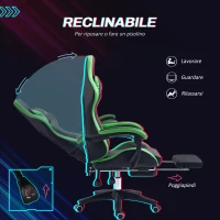 Vinsetto Sedia da Gaming con Altezza Regolabile e Schienale Reclinabile, 65x65x121-129 cm, Nero e Verde(m-5)