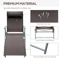 Outsunny Sun Lounger Steel Frame Outdoor Folding Chaise Texteline Lounge Chair Recliner with Headrest & 7 Levels Adjustable Backrest, Brown(m-7)