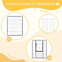 PawHut Luxe parc enclos modulable acier époxy porte verrouillable pour chiens, lapins, rongeurs, petits animaux, intérieur et extérieur 80 x 100 cm noir(m-5)