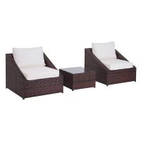 Outsunny Set Mobili da Balcone in PE Rattan, Tavolo da Giardino con Poltroncine e Cuscini, Marrone(m-10)