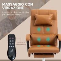 Vinsetto Sedia Massaggiante ad Altezza Regolabile con Poggiapiedi, in Finta Pelle, 66x67x115-123 cm, Marrone Chiaro(m-4)