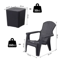 Outsunny Salon de jardin 2 pers. 3 pièces - ensemble bistro style néo-rétro - 2 fauteuils lounge + table basse coffre - polypropylène noir imitation rotin(m-3)