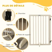 PawHut Barrière de sécurité modulable pliable pour animaux de compagnie avec pied de support, bois massif, 206 x 35,5 x 76 cm(m-7)