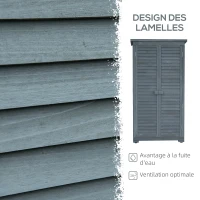 Outsunny Armoire de jardin remise pour outils en bois 2 étagères toit bitumé portes persiennes 87 x 47 x 160 gris(m-4)