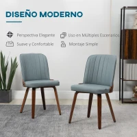 HOMCOM Juego de 2 Sillas de Comedor Modernas con Asiento Tapizado en Cuero Sintético y Patas de Madera 47,5x57x85cm Gris(m-4)