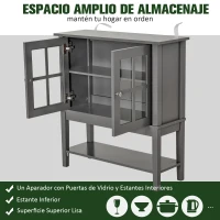 HOMCOM Armario Auxiliar Interior para Cocina Salón Aparador Cocina de Almacenamiento Estilo Vitrina Multifuncional con Estantes Inferior Puertas Sisteme Antivuelco 80x28x84cm Color Gris(m-4)