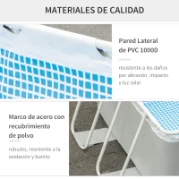 Outsunny Piscina Desmontable Tubular 340x215x80 cm Piscina Rectangular de Exterior con Depuradora de Cartucho 4.000 L/H Mangueras Longitud 100 cm y Marco de Acero 4200 L Gris(m-5)