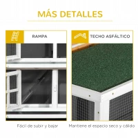 PawHut Conejera de Madera de 2 Niveles con Ruedas 2 Puertas Techo Abatible y Bandejas Extraíbles 119x50,5x109 cm Blanco y Gris(m-8)