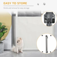 PawHut Barrière animaux rétractable automatique barrière de sécurité enroulable pour escaliers barrière extensible opération à une main dim. 1,4L x 0,88H m aluminium maille PVC blanc(m-8)