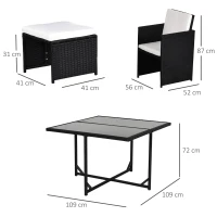Outsunny Ensemble Salon de Jardin encastrable 8 Personnes 9 pièces résine tressée 4 Fils Imitation rotin Noir Coussins déhoussables crème(m-3)