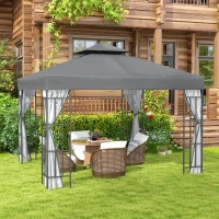 Outsunny 3 x 3(m) Patio Gazebo Canopy Garden Pavilion Tent Shelter with 2 Tier Roof and Mosquito Netting, Steel Frame, Grey(m-10)