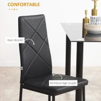 HOMCOM Lot de 4 chaises de salle à manger avec dossier haut, revêtement synthétique et pieds en acier, noir(m-6)
