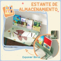 AIYAPLAY Mesa Infantil con Silla y Estante para Libros Escritorio para Niños de +3 Años para Sala de Juegos Verde(m-5)