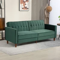 HOMCOM Velvet-Feel Three-Seater Sofa Bed - Green(m-2)