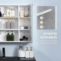 kleankin Armario con Espejo de Baño con Luz LED Mueble de Baño Colgante con Interruptor Táctil 70x15x65cm Blanco(m-7)