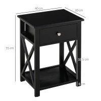 HOMCOM End Table, Sofa Side Table with Drawer X Bar Bottom Storage Shelf, Nightstand Bedside Table for Bedroom or Living Room Black(m-3)