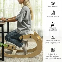 HOMCOM Siège assis genoux, siège ergonomique en bois avec fonction à bascule, chaise à genoux réglable pour bureau à domicile(m-6)