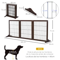 PawHut Barrera de Seguridad para Perros con Estructura de Madera y Patas de Apoyo para Pasillo Escalera 185x36x71 cm Marrón(m-3)