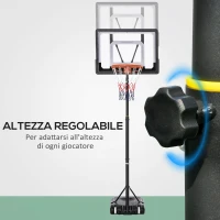 HOMCOM Canestro Basket Altezza Regolabile 160-210cm, Struttura in Acciaio e Base con Ruote, Tabellone in PE Trasparente(m-4)