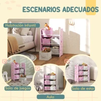 AIYAPLAY Estantería Infantil para Niños de +3 Años Estantería para Juguetes con 6 Cajas de Tela no Tejida 43x30x60 cm Rosa(m-6)
