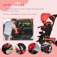 HOMCOM Multifunctional Kids Tricycle, with Rotatable Seat, Adjustable Push Handle - Red(m-7)
