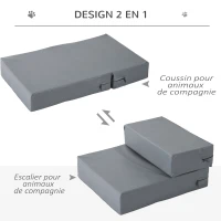 PawHut Escalier coussin 2 en 1 pour chien animaux déhoussable revêtement revêtement synthétique gris foncé(m-4)