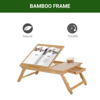 HOMCOM Portable Laptop Desk Notebook Tray PC Bed Table with Drawer Adjustable & Foldable (55L x 35W x 22-32.5H (cm))(m-6)