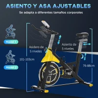 HOMCOM Bici Estática Bicicleta de Fitness con Resistencia Regulable Pantalla LCD Ruedas Manillar y Asiento Ajustable Amarillo(m-6)