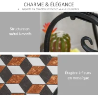 Outsunny Porte plante fer forgé mosaïque - étagère de pots de fleurs - dim. 61L x 24l x 59H cm - métal époxy céramique(m-7)