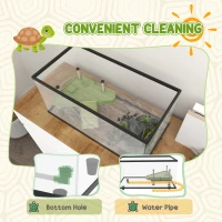 PawHut 50L Glass Turtle Tank Aquarium with Basking Platform, Easy Drainage, Strip Patch Thermometer(m-5)