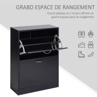 HOMCOM Armoire à Chaussures Meuble à Chaussures dim. 60L x 24l x 80H cm 2 Portes abattantes Noir(m-5)