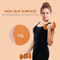 SPORTNOW 2 x 1.5kg Hexagonal Dumbbells Weights Set with Non-Slip Grip for Home Gym Workout, Orange(m-6)