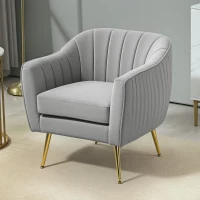 HOMCOM Velvet-Feel Shell Back Accent Chair - Grey(m-8)