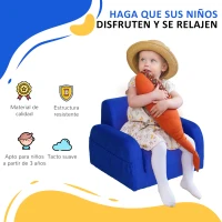 HOMCOM Sillón para Niños de 3 Años Sofá Transformable Diseño 2 en 1 Cama Infantil Plegable de 2 Posiciones con Reposabrazos Asiento Ancho Acolchado 47x45x38 cm Azul(m-4)