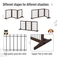 PawHut Freestanding Dog Gate 3 Panel Safety Pet Barrier Foldable w/ Support Feet Brown 185 x71 cm(m-5)